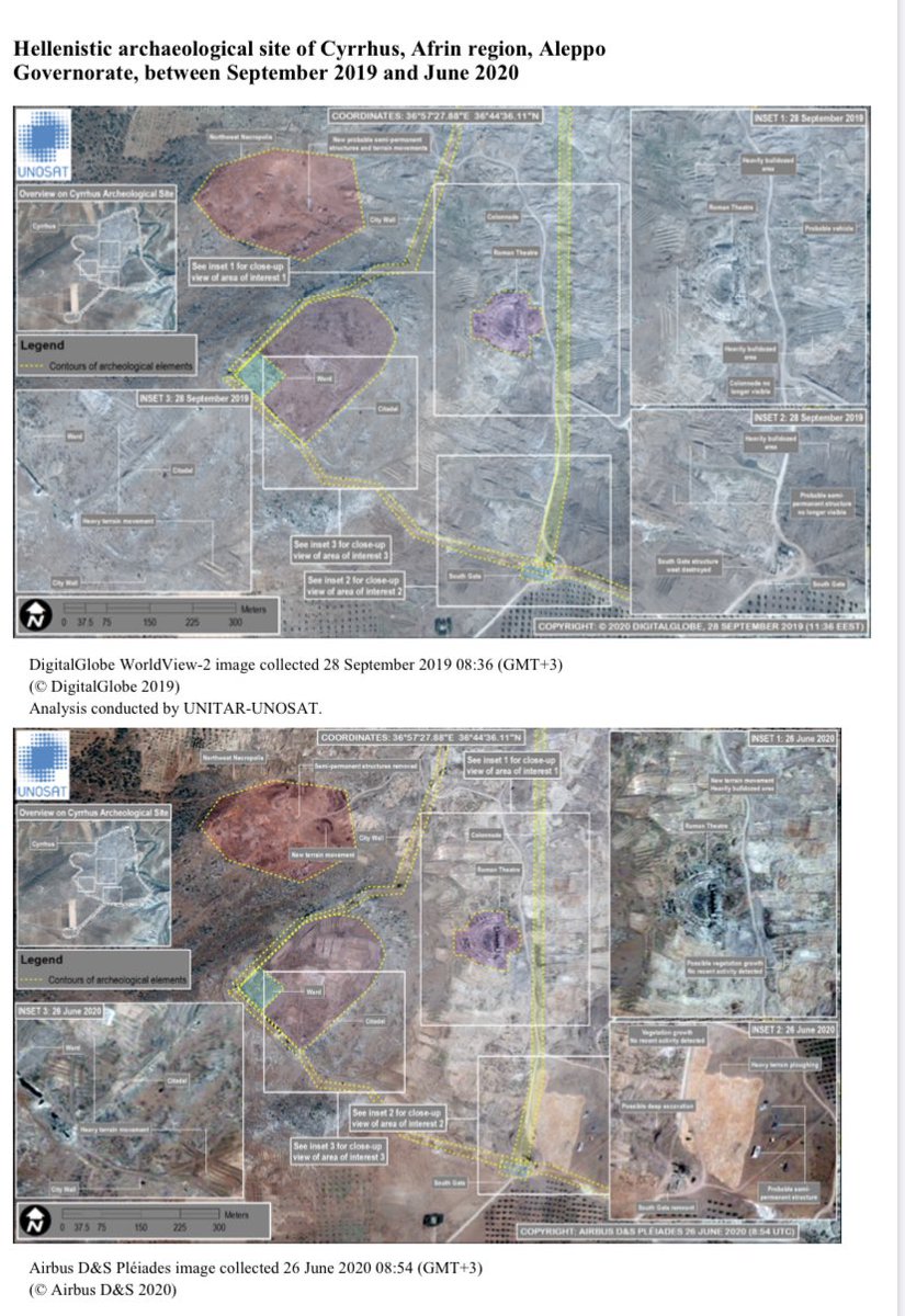 Satellite imagery of 'Ain Dara and Cyrrhus shows continued terrain movement and excavations at these key local archaeology sites. Still unclear what project is being undertaken at 'Ain Dara