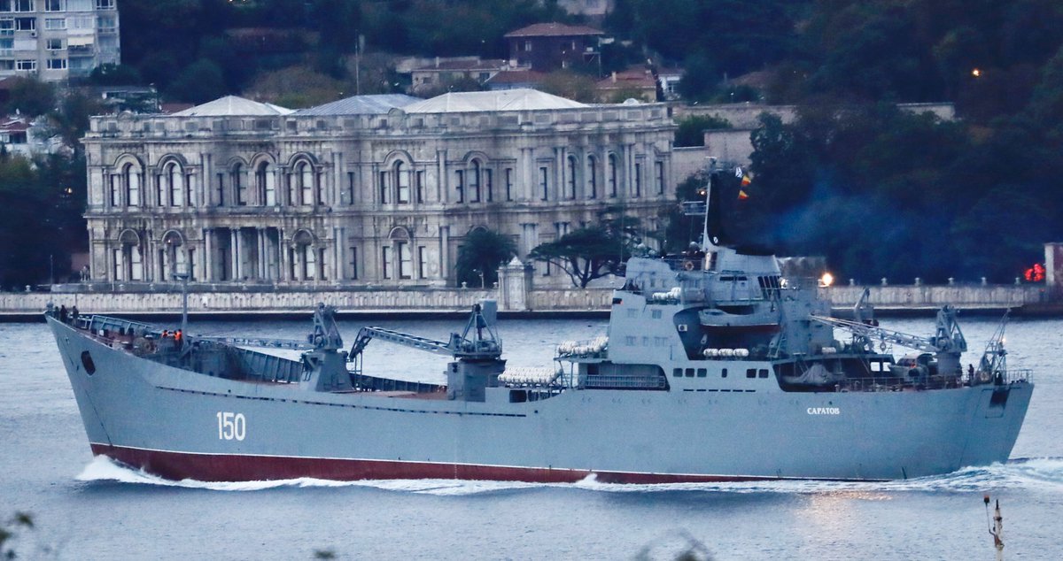 Russian Navy Project 1171 Black Sea Fleet 197th Landing Ship Brigade Tapir (NATO:Alligator) class landing ship LST Saratov 150 returned from Tartus Syria & transited Bosphorus towards the Black Sea en route to Sevastopol 04:00Z.