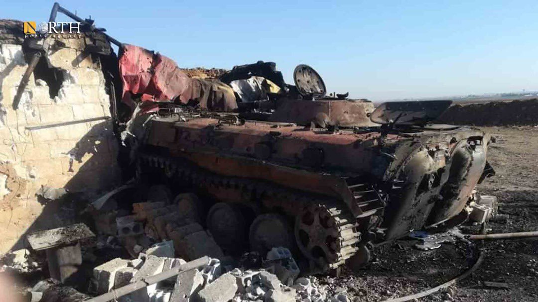 Turkish army attacked Abu Rasin in northern Syria last night. As a result of these attack, a Syrian army BMP has damaged