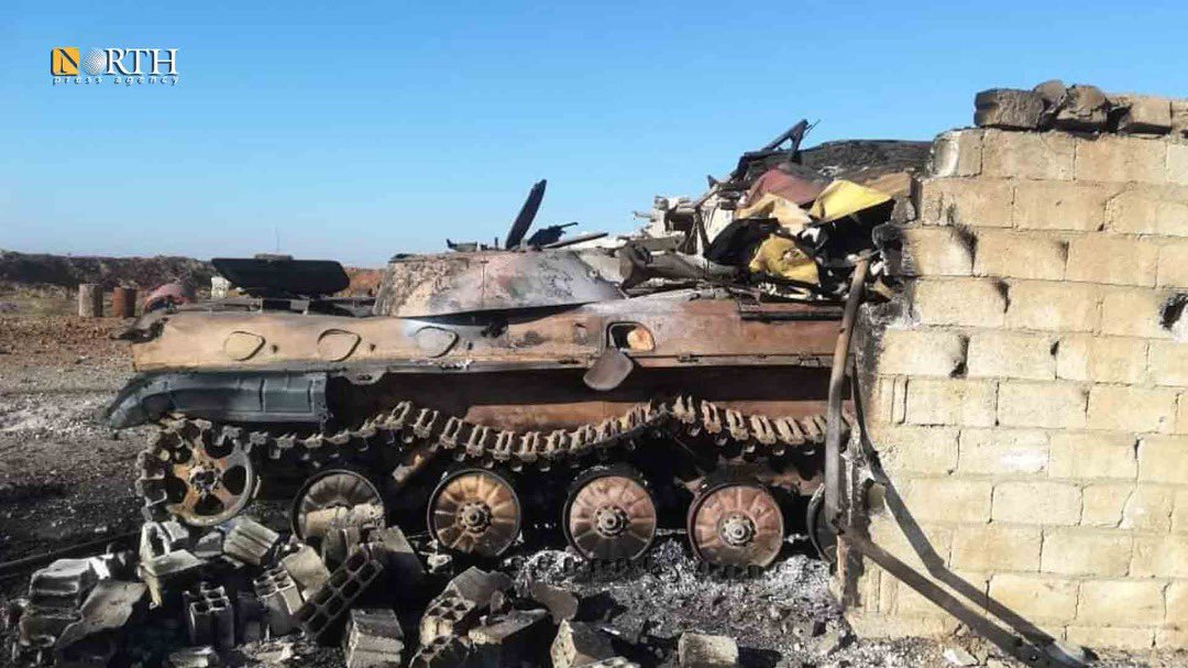 Turkish army attacked Abu Rasin in northern Syria last night. As a result of these attack, a Syrian army BMP has damaged