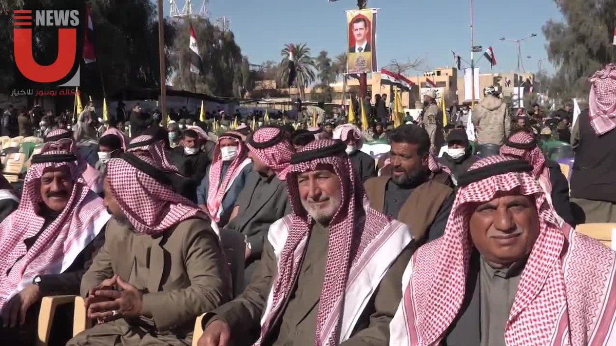 Lebanese Hezbollah (green uniforms), Pakistani Liwa Zainabiyoun and Afghani Liwa Fatemiyoun militants gathering in Al-Bukamal city in eastern Syria near the Iraq border today to commemorate the killing of IRGC Quds Force leader Qassem Soleimani