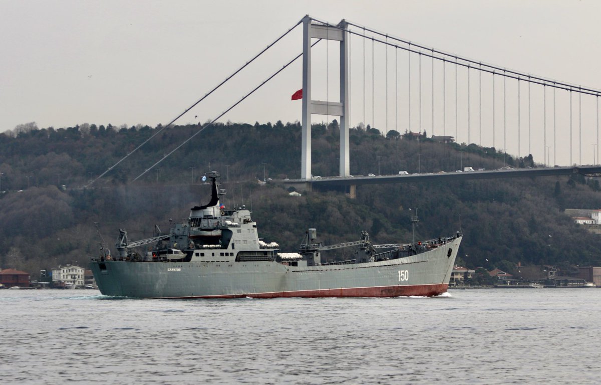 Russia's Syria campaign: Russian Navy Russian Navy Project 1171 Black Sea Fleet 197th Landing Ship Brigade Tapir (NATO:Alligator) class LST Saratov 150 transited Bosphorus towards Mediterranean en route to the Russian naval base in Tartus