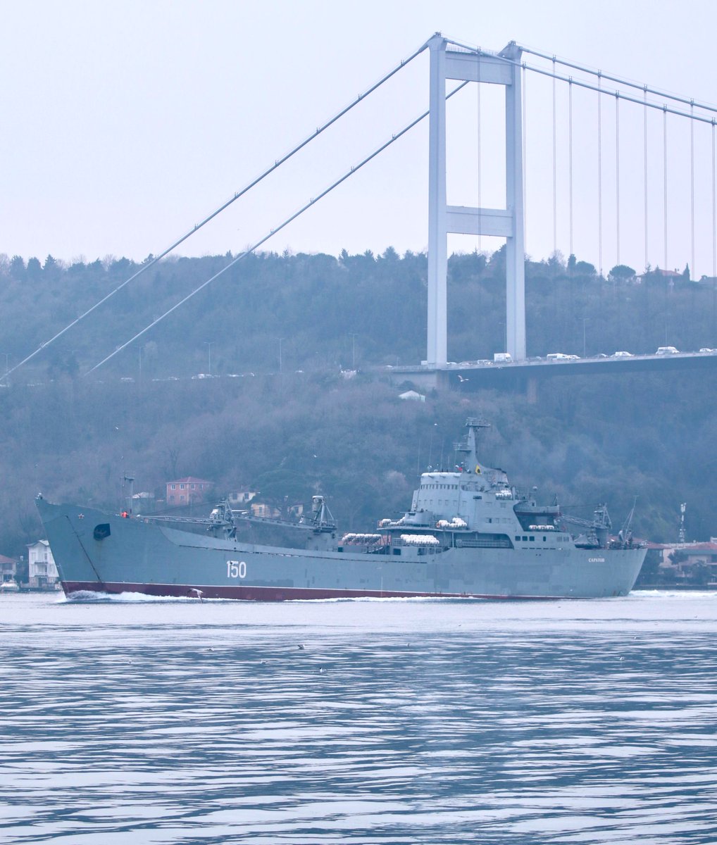 Russian Navy Project 1171 Black Sea Fleet 197th Landing Ship Brigade Tapir (NATO:Alligator) class landing ship LST Saratov 150 returned from Tartus Syria & transited Bosphorus towards the Black Sea en route to Sevastopol 04:30Z