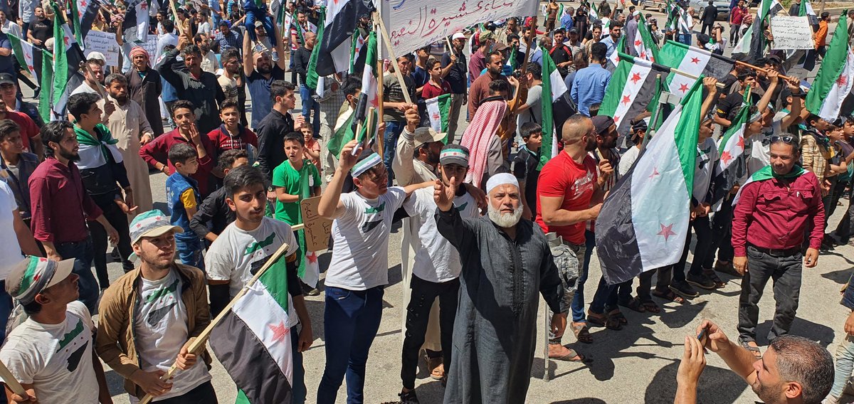 A massive popular demonstration in the city of Idlib in northern Syria, confirming the rejection of the illegal election