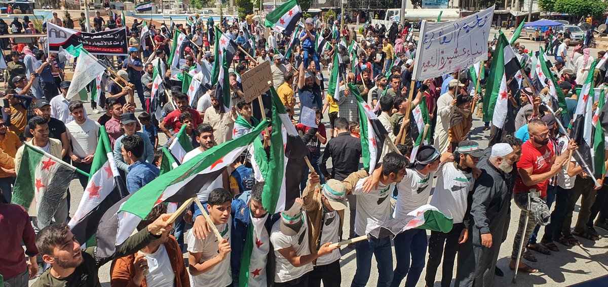 A massive popular demonstration in the city of Idlib in northern Syria, confirming the rejection of the illegal election