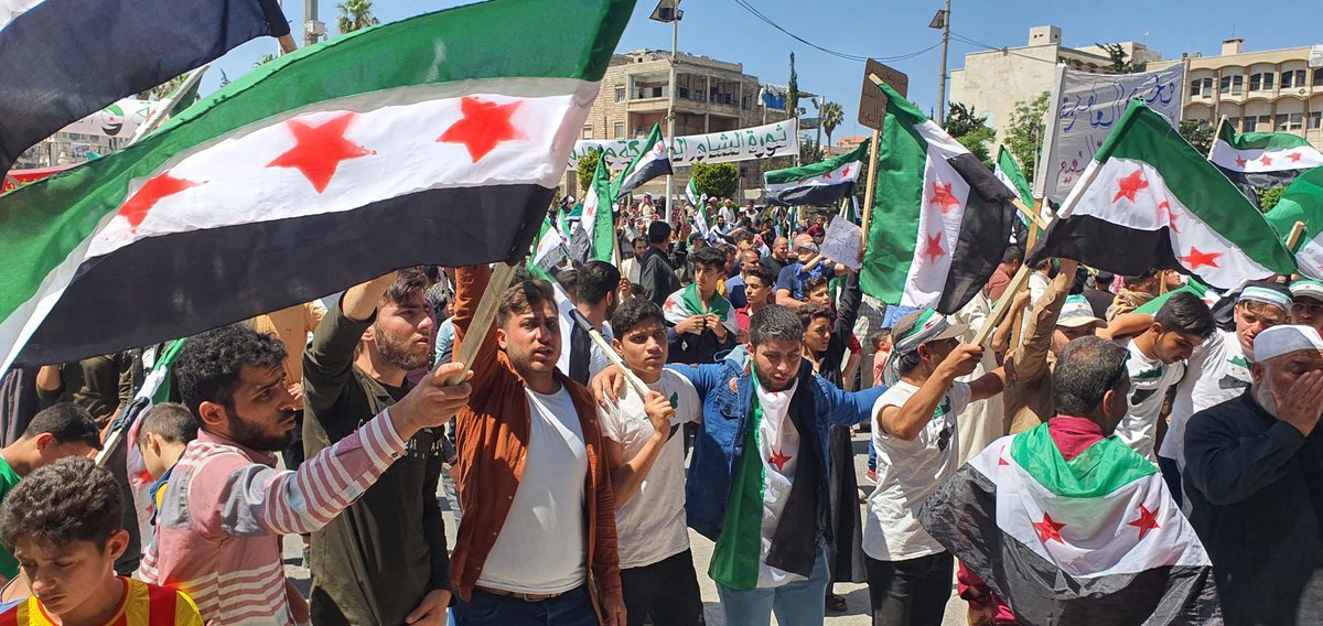 A massive popular demonstration in the city of Idlib in northern Syria, confirming the rejection of the illegal election