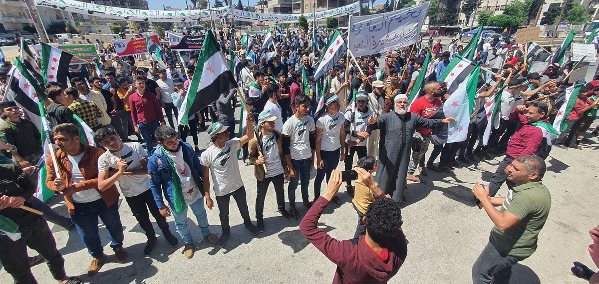 A massive popular demonstration in the city of Idlib in northern Syria, confirming the rejection of the illegal election