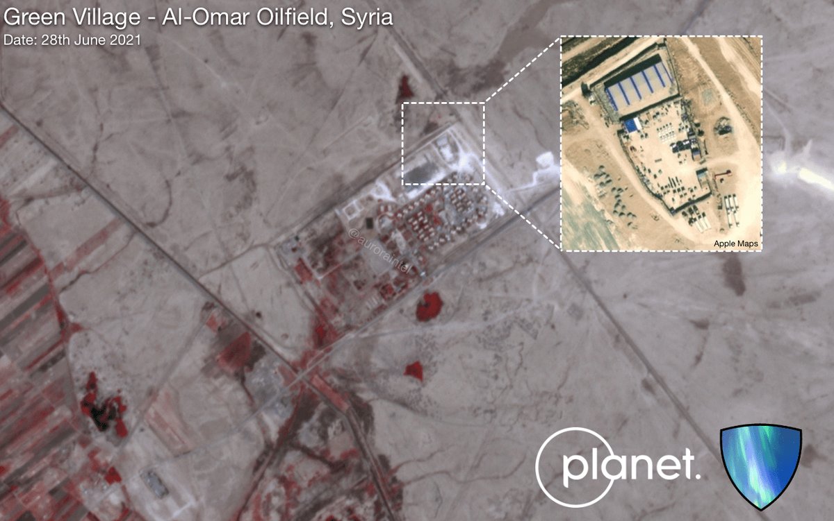 As reported last night damage sustained in The Green Village, Syria last night from Iran ian militants shelling. A warehouse and surrounding areas appear to be struck. The US responded after the initial shelling, reportedly against the launch sites. Img. courtesy of @planet