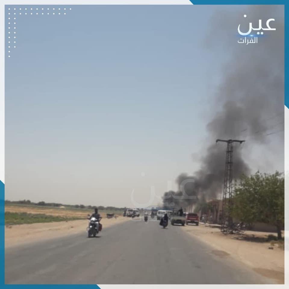 Al Bukamal: Large explosion reported and a vehicle destroyed. Image from Ayn al Furat