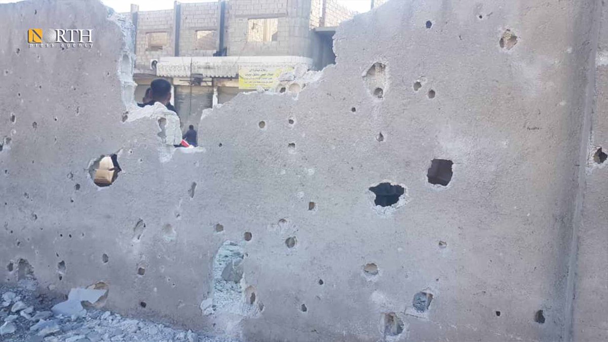 Impacts of the Turkish drone strike a house in central Syria's Kobani 