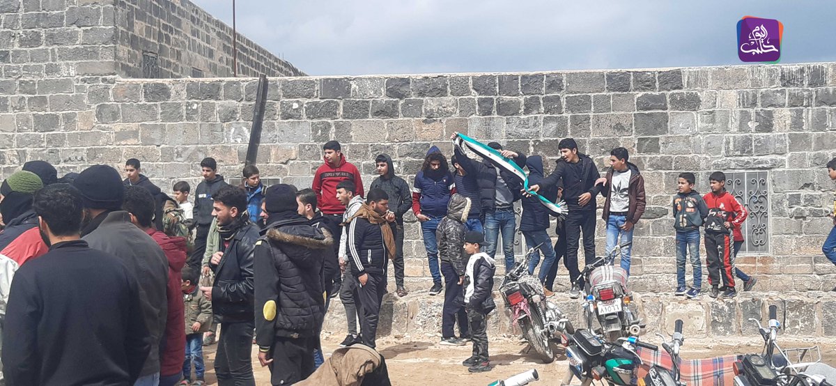 Demonstration in front of the Omari Mosque in Daraa on the 11th anniversary of the Syrian revolution Photographed by: Aleppo Today correspondent