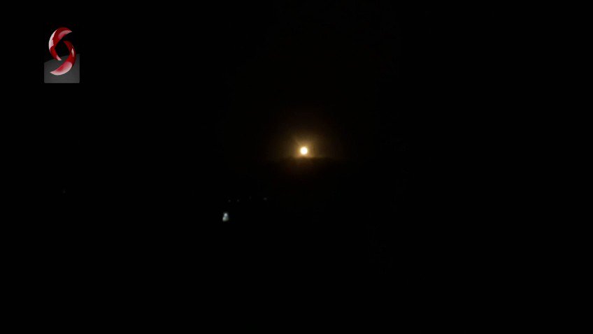 Scenes of air defenses responding to targets in the Masyaf area