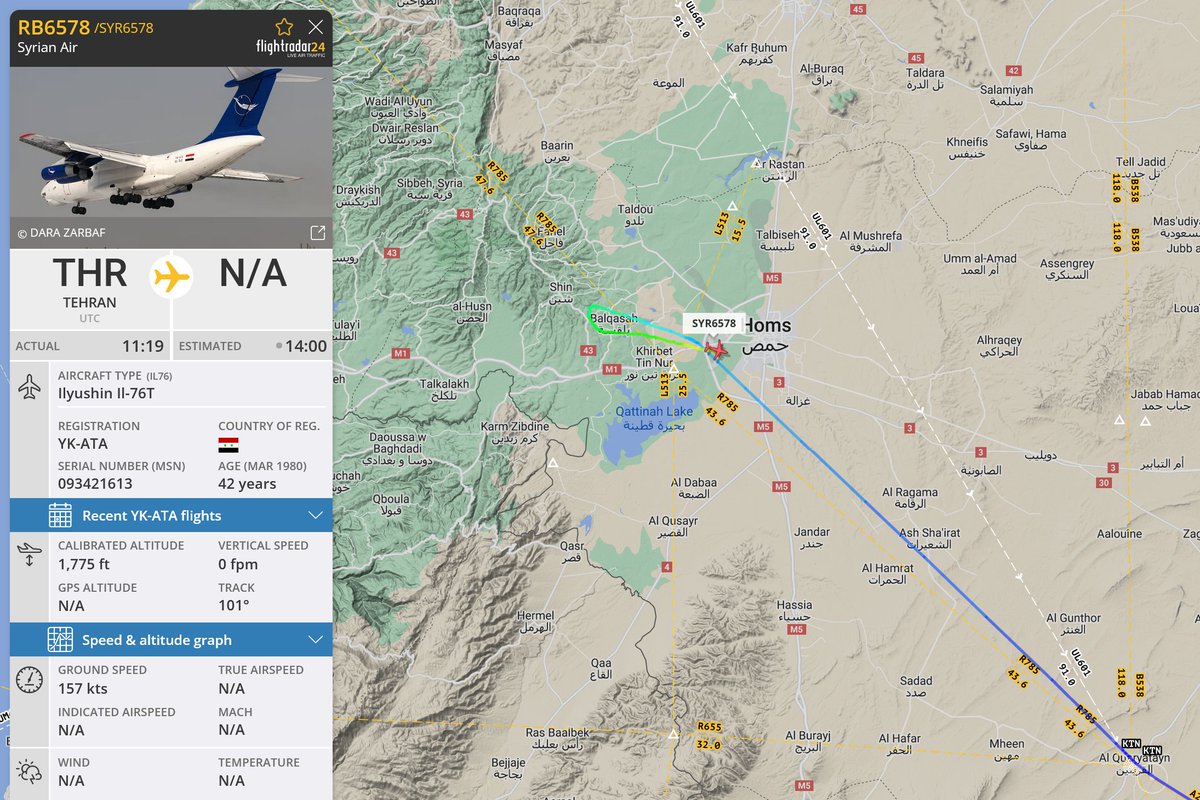 Rare Syrian Air Force IL-76 [YK-ATA] flight from Tehran Mehrabad to Shayrat airbase this afternoon