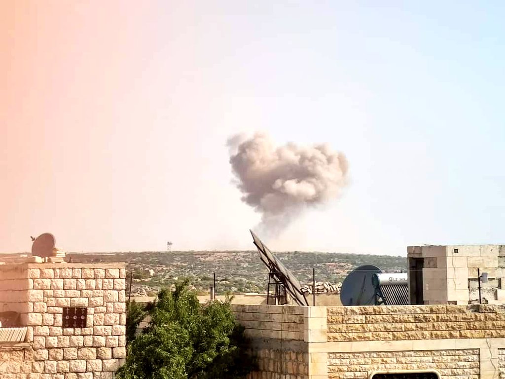 Warplanes raid targeting a location of rebels in the town of Bazabour, west of the town of Sarjah in Jabal_Al-Zawiya in the Idlib countryside