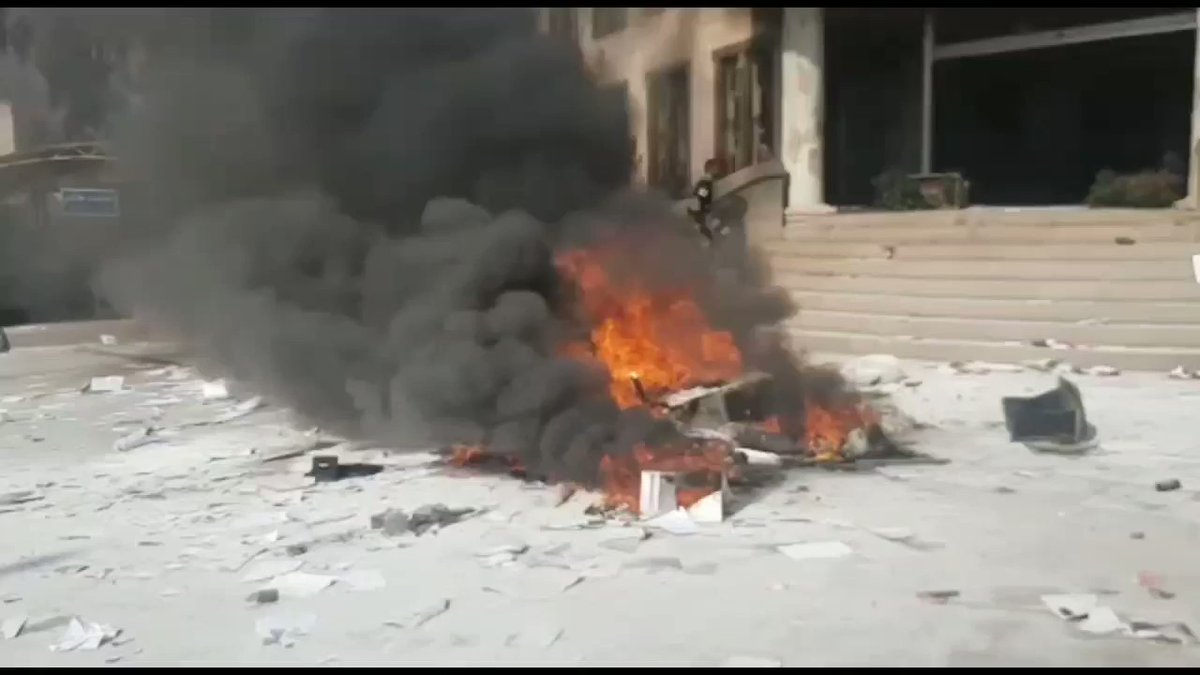 Protestors burning down Assad's portraits after they took control of the Governorate Building in center of Suwayda today. Unrest due to deteriorating living conditions not new, but publicly removing the dictator's symbols is a whole new level