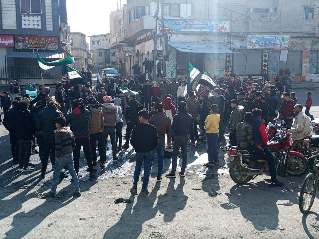 A demonstration in the city of Jasim in the countryside of Daraa, rejecting reconciliation and rapprochement with the Assad government