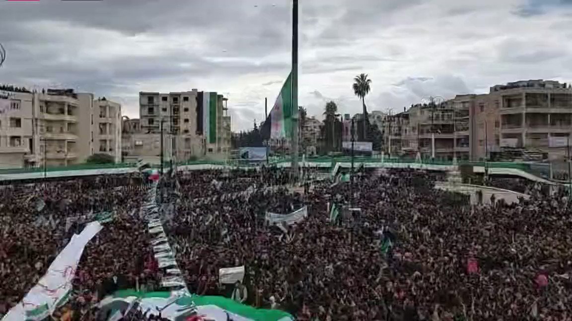 Crowds massing in Idlib today to celebrate the 12th anniversary of the Syrian revolution