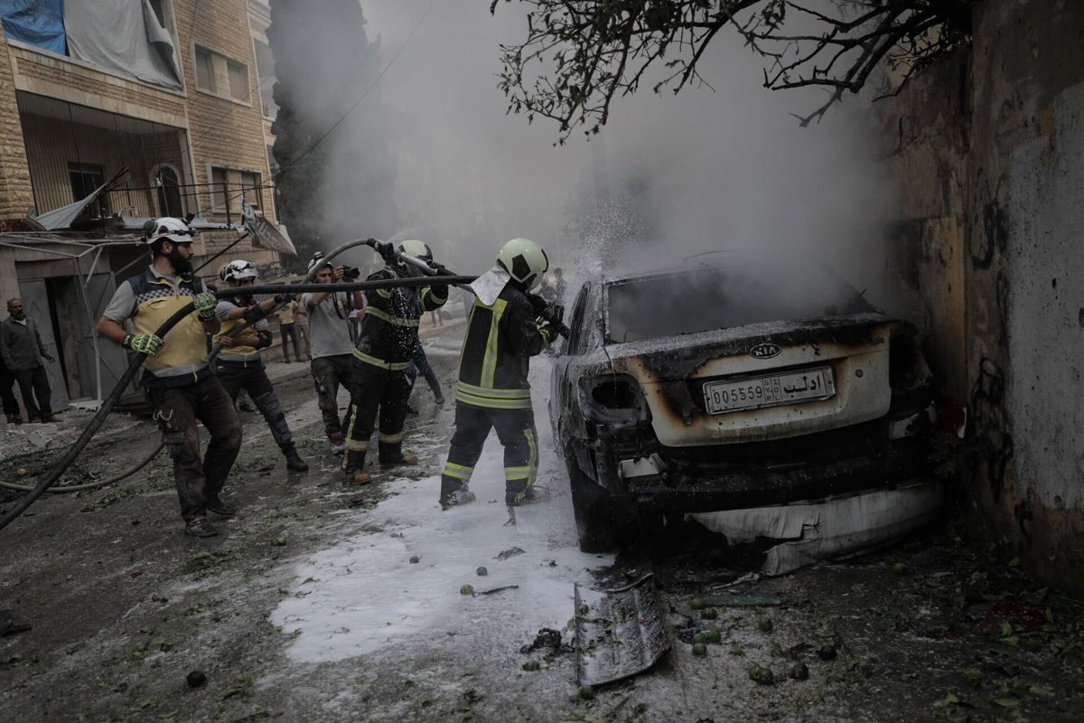 White Helmets: A preliminary toll of victims of the intense and continuous artillery and missile bombardment by government forces and Russia, on the cities and towns of rural Idlib and Aleppo, today, Sunday, October 8, until 6:30 p.m.  The total number of dead and wounded: The dead: 6 civilian deaths, including two children and a woman
