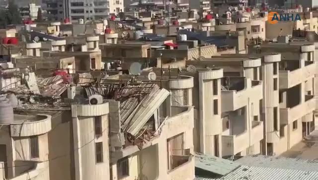 Damage to apartment building in Qamislo after Turkish drone strike