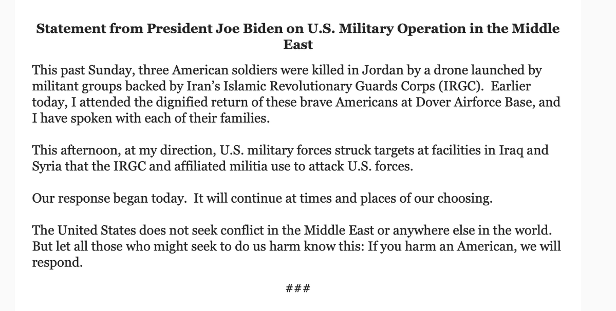 POTUS: Our response began today.  It will continue at times and places of our choosing.