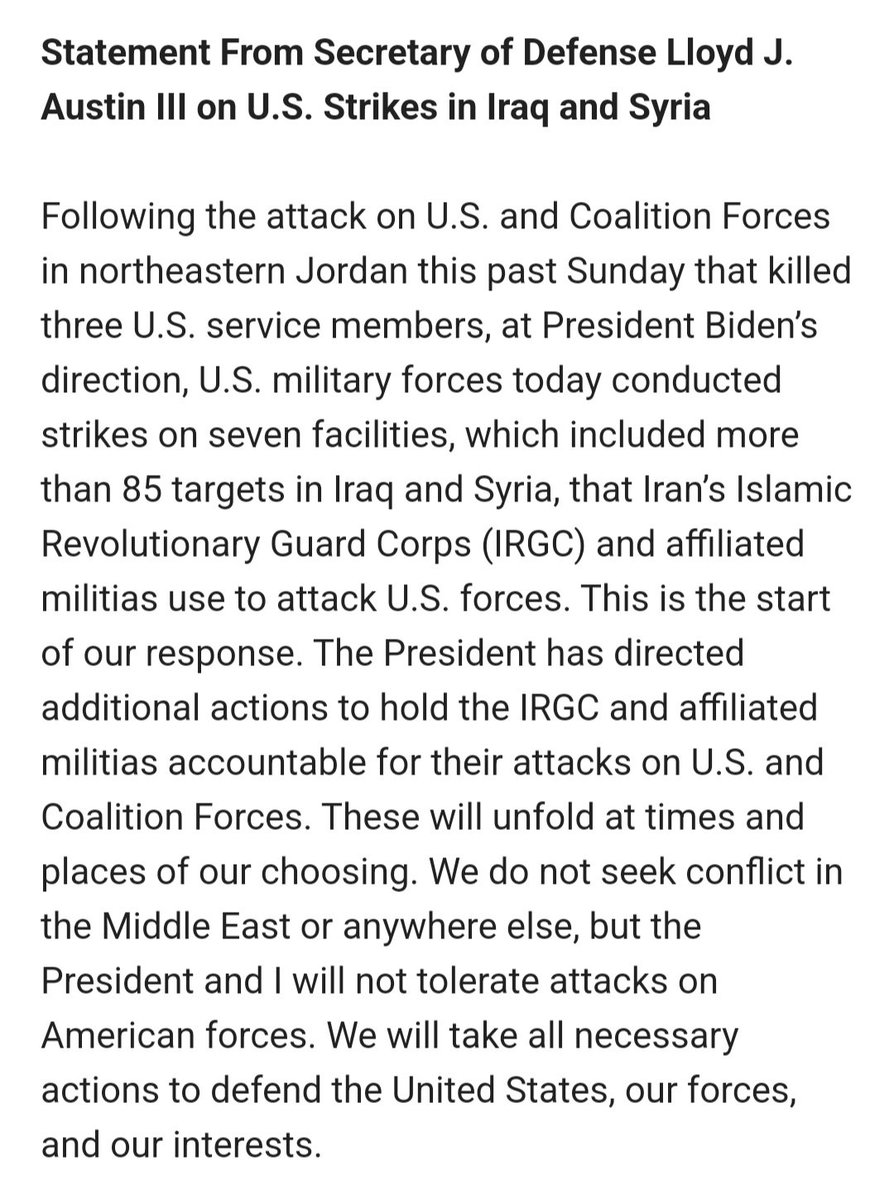 This is the start of our response, @SecDef says in new statement