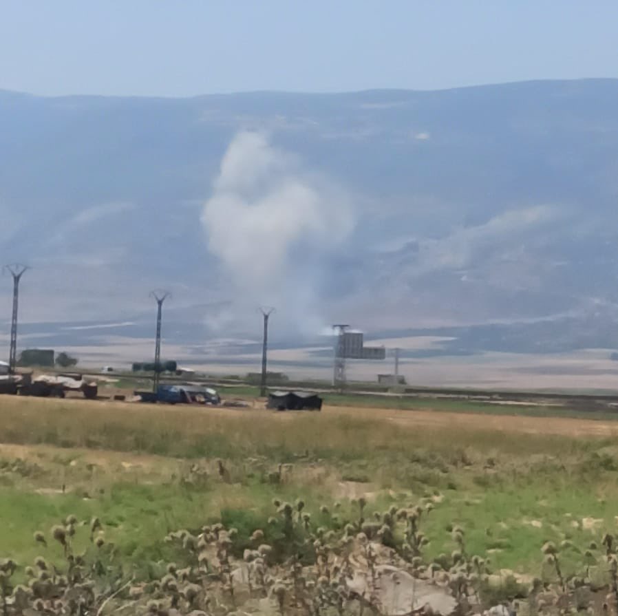 Russian warplanes bombard with missiles the vicinity of the village of Sheikh-Sindyan in the countryside of Hama, Syria
