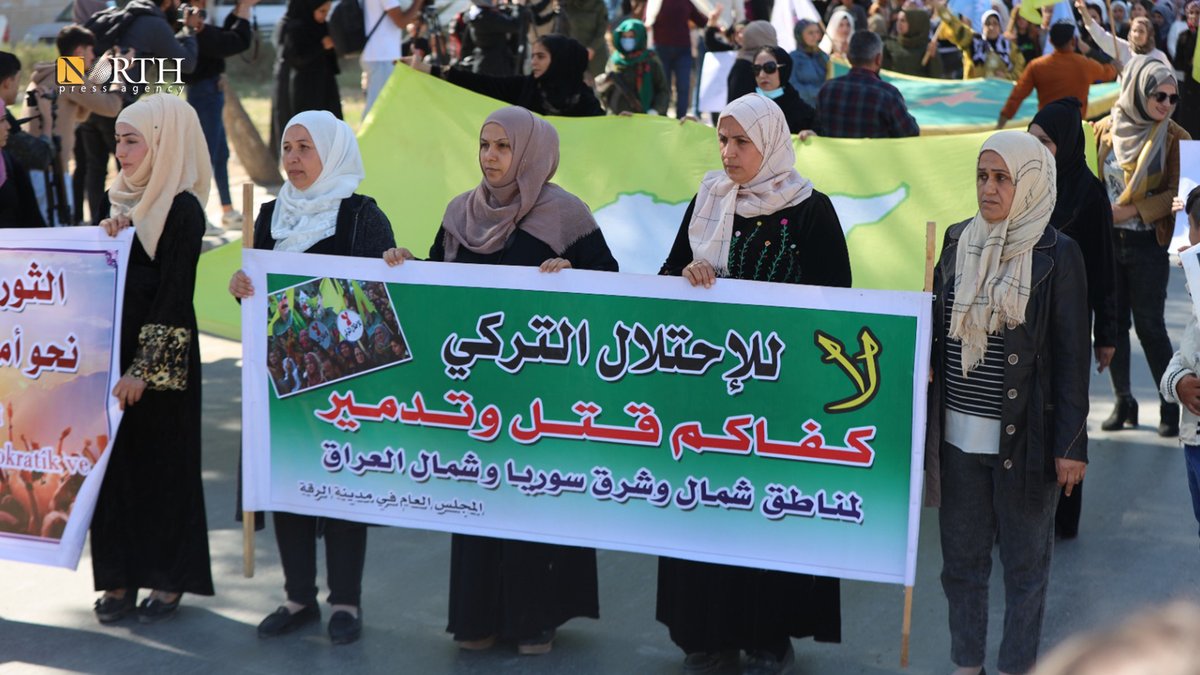 People in the cities of Raqqa and Kobani went out in protests to condemn Turkish airstrikes on northern Syria