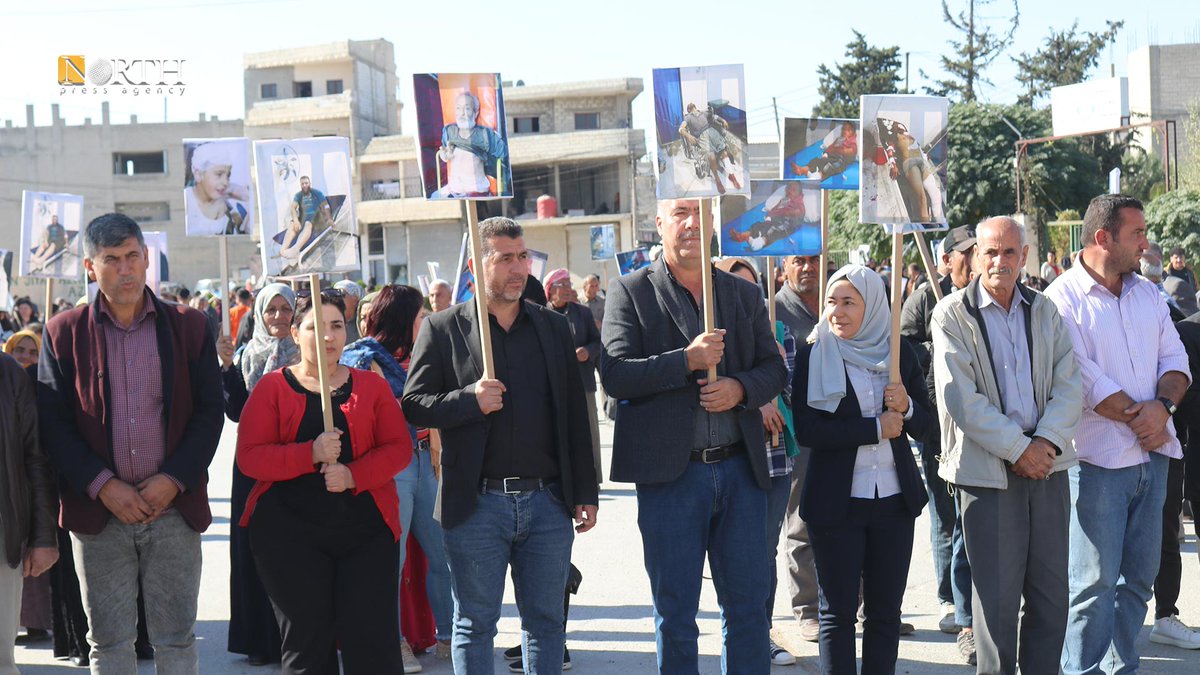 People of Kobani in northern Syria protest against Turkey's airstrikes on NE Syria