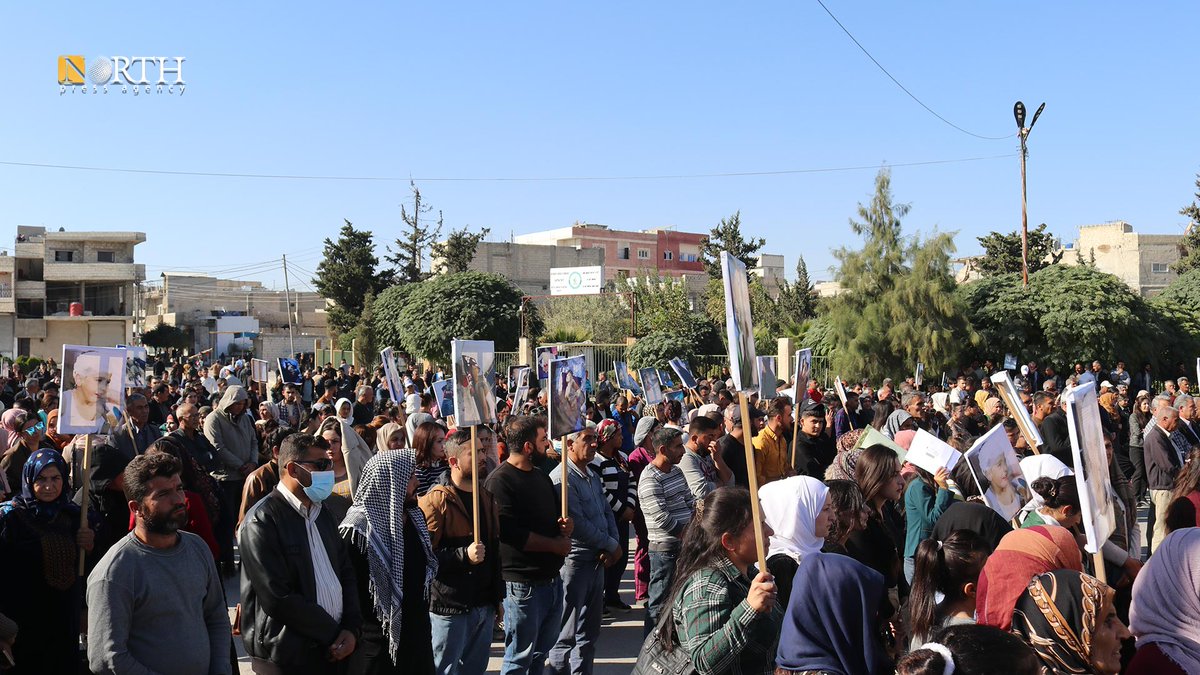 People of Kobani in northern Syria protest against Turkey's airstrikes on NE Syria