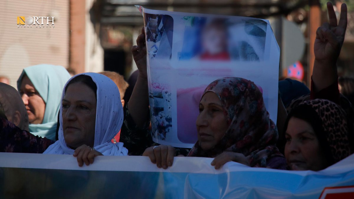 People of Qamishli city in NE_Syria protest against Turkey's airstrikes on their areas.Qamishli - Nalin Ali - North Press