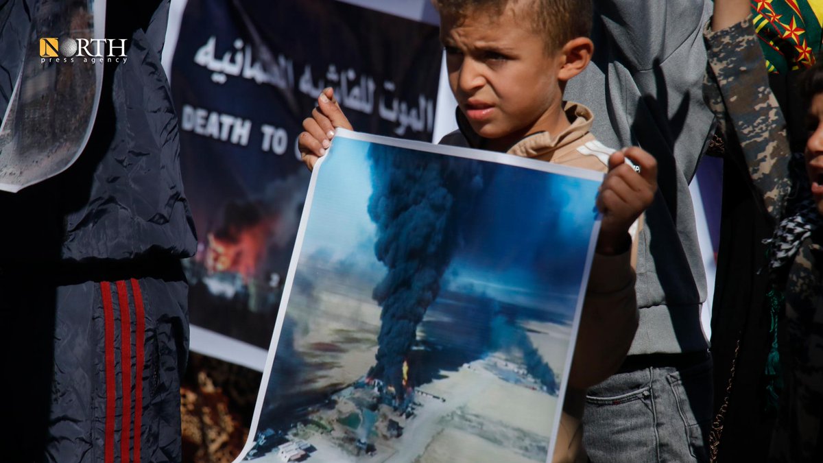 People of Qamishli city in NE_Syria protest against Turkey's airstrikes on their areas.Qamishli - Nalin Ali - North Press