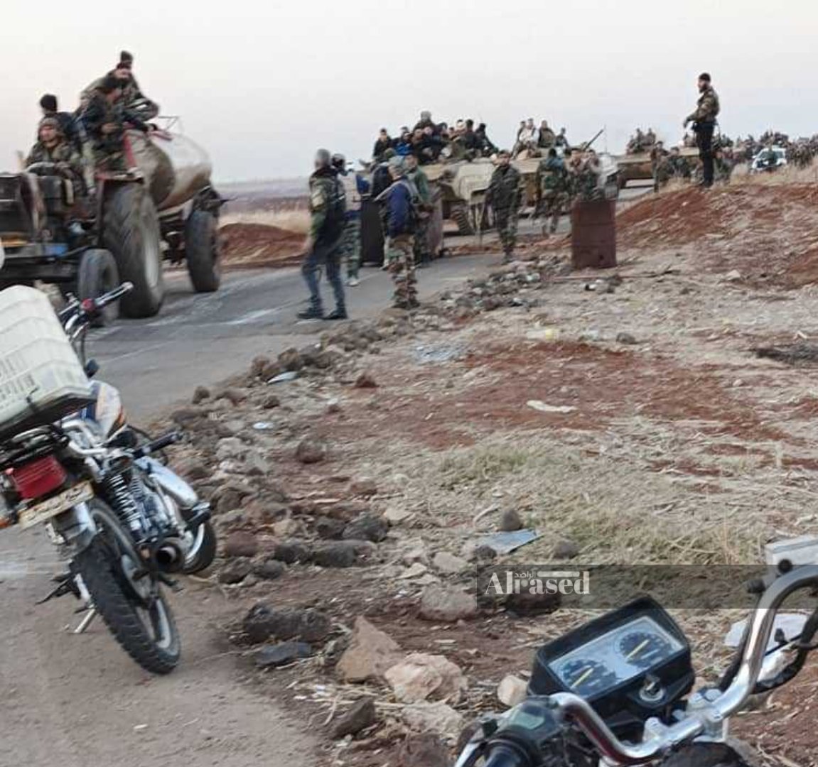 Photos received by Al-Rasid show the elements withdrawing from the 52nd Brigade in Daraa, towards Al-Tha'la Airport, where most of them surrendered in Sweida without fighting. A source from the factions told Al-Rasid that Al-Tha'la Airport is witnessing the last moments of negotiations to hand it over after most of its elements defected.