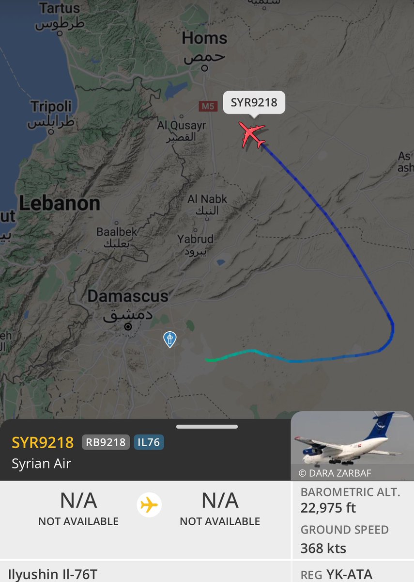 Syrian Air plane from Damascus is flying towards Syrian Coast