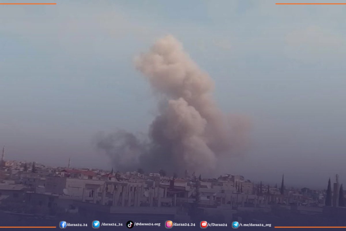 Israeli raids on military warehouses in the vicinity of the town of Muhajja in the northern countryside of Daraa. Daraa