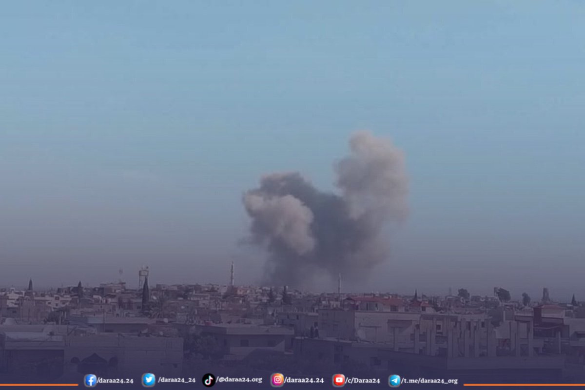 Israeli raids on military warehouses in the vicinity of the town of Muhajja in the northern countryside of Daraa. Daraa