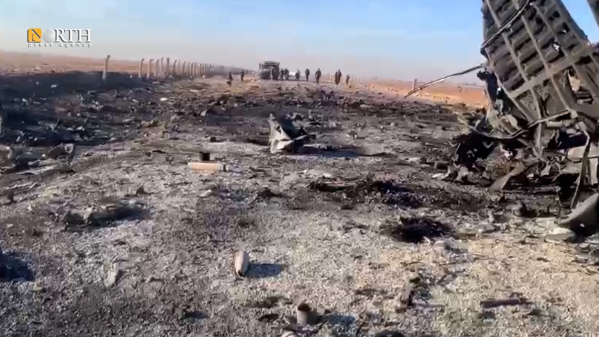 Impacts of airstrikes that hit Qamishli International Airport in North-eastern Syria