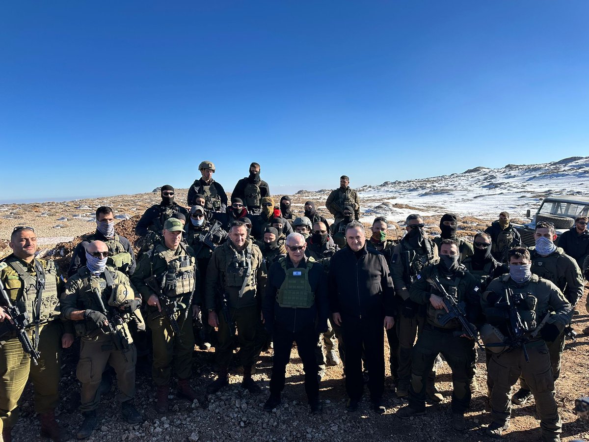 Israeli Prime Minister Benjamin and Defense Minister Israel Katz visited the peak of Mount Hermon earlier today, on the Syrian side of the border, after the site was captured by the Israeli army last week.