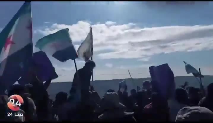 A protest today by residents of the Yarmouk Basin towns in the western countryside of Daraa against the Israeli presence