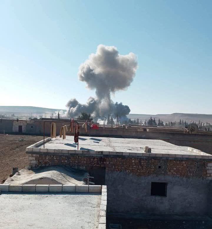 An airstrike targets the positions of the Syrian Democratic Forces (SDF) militia in the village of Al-Hurriya in the countryside of Raqqa