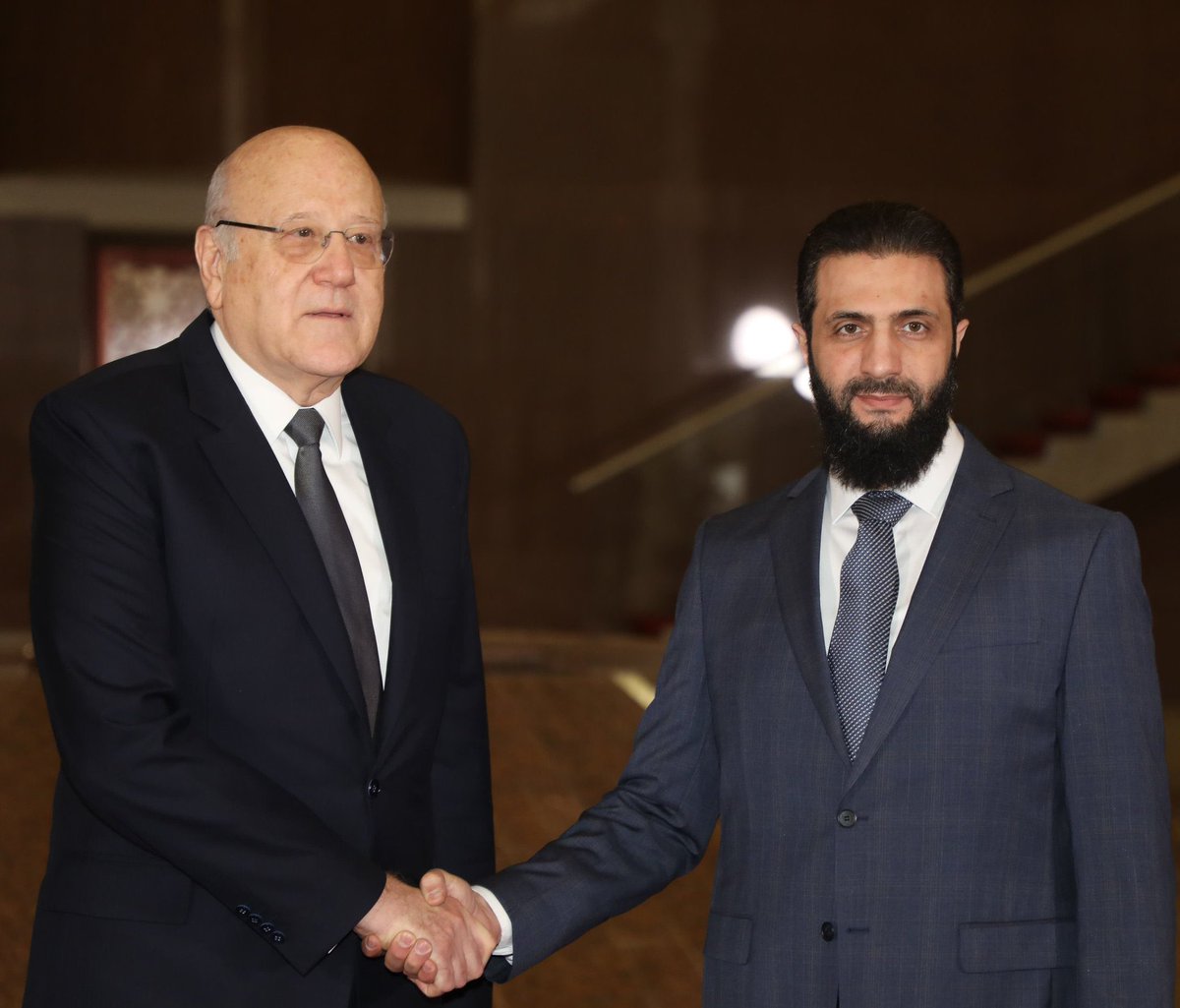 Lebanon PM Mikati meets Syria leader A-Sharaa in Damascus. This is the first visit of a Lebanese PM in Damascus since 2010