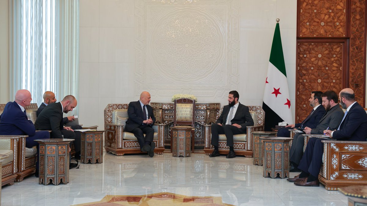 The leader of the New Syrian Administration, Ahmad Al-Shar’a, and Foreign Minister Asaad Al-Shibani, received a delegation from the International Criminal Court headed by Prosecutor Karim Ahmad Khan