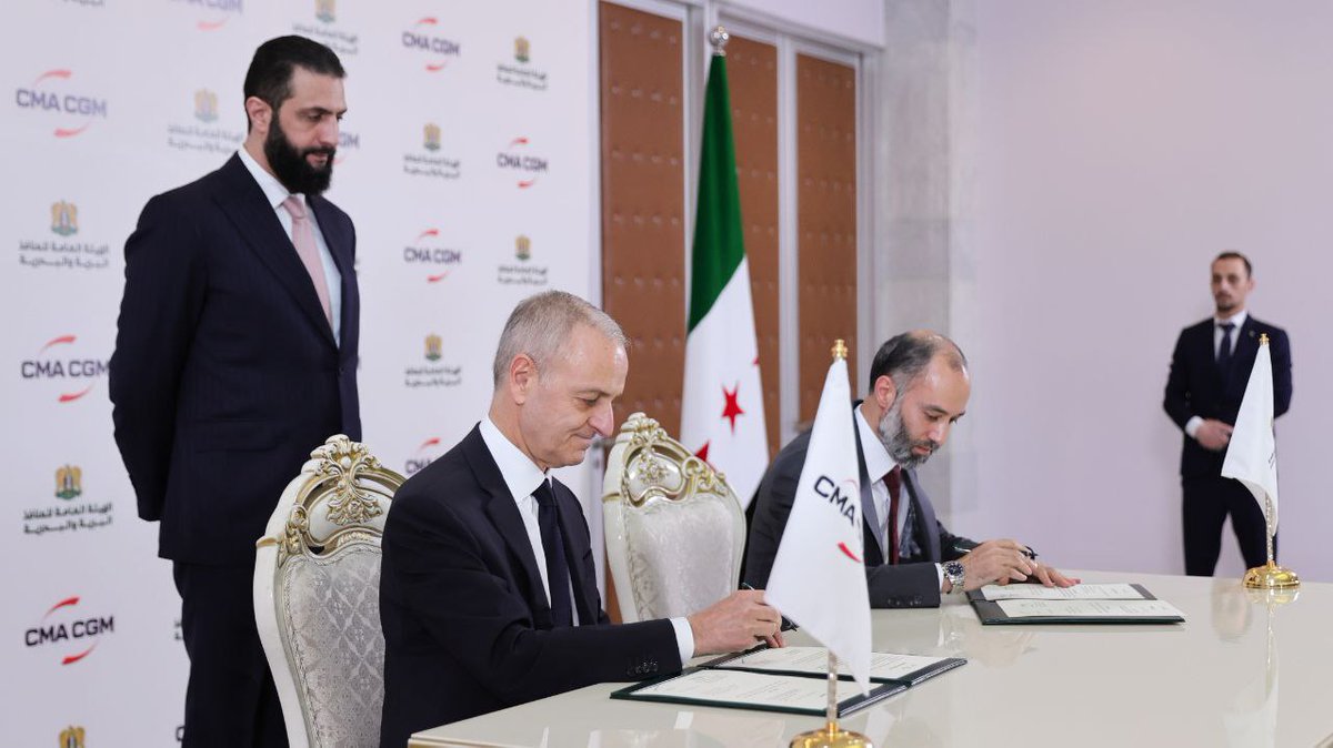 Syrian government signed an agreement today with the French company @cmacgm - the world's third-largest container shipping company - for the Port of Latakia. It is a renegotiation of the deal, as the company began managing the container terminal in Latakia in 2009