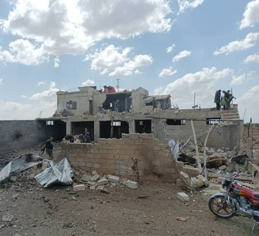 Photos from the site of the Israeli bombing west of the city of Sweida. Initial reports indicate two deaths as a result of the bombing.