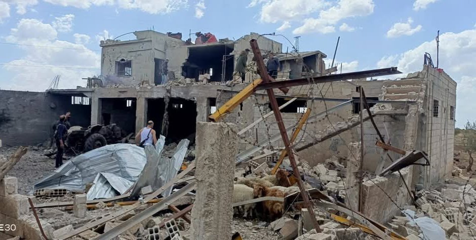 Photos from the site of the Israeli bombing west of the city of Sweida. Initial reports indicate two deaths as a result of the bombing.