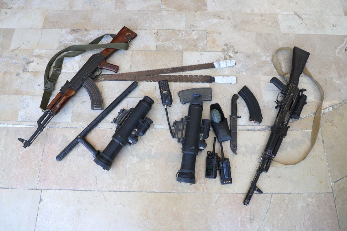 Weapons, which include rocket launchers and their ammo in addition to sniper equipment, seized today amidst combing operations in area of Sahnayah (S. Damascus suburb)
