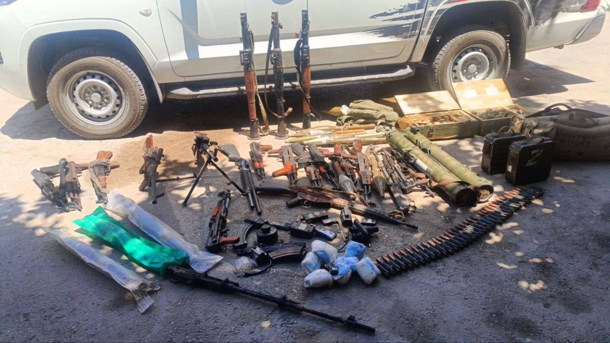Weapons, which include rocket launchers and their ammo in addition to sniper equipment, seized today amidst combing operations in area of Sahnayah (S. Damascus suburb)