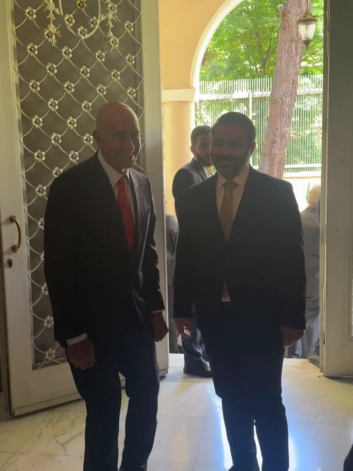 US Special Envoy to Syria Thomas Barrack in Damascus:  US Special Envoy to Syria Thomas Barrack in Damascus: 

—Trump will declare that Syria is not a state sponsor of terror: “Thank God, the issue of state sponsor of terrorism is gone with the Assad regime being finished”; —US wants Israel-Syria peace, believes it’s “solvable problem”; —“I’d say we need to start a with just a non-aggression agreement, talk about boundaries and borders.”
