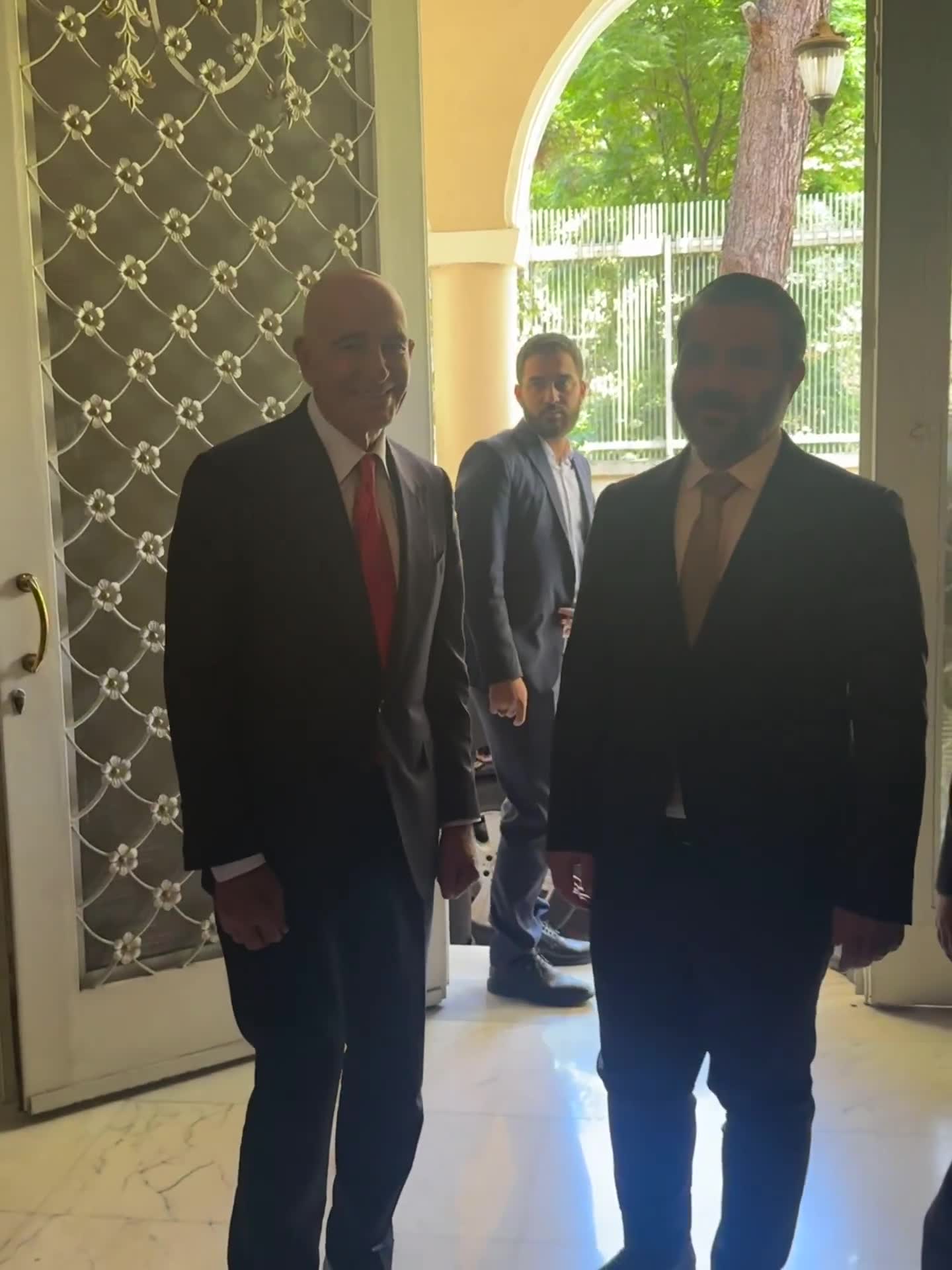 US Special Envoy to Syria Thomas Barrack in Damascus:  US Special Envoy to Syria Thomas Barrack in Damascus: 

—Trump will declare that Syria is not a state sponsor of terror: “Thank God, the issue of state sponsor of terrorism is gone with the Assad regime being finished”; —US wants Israel-Syria peace, believes it’s “solvable problem”; —“I’d say we need to start a with just a non-aggression agreement, talk about boundaries and borders.”
