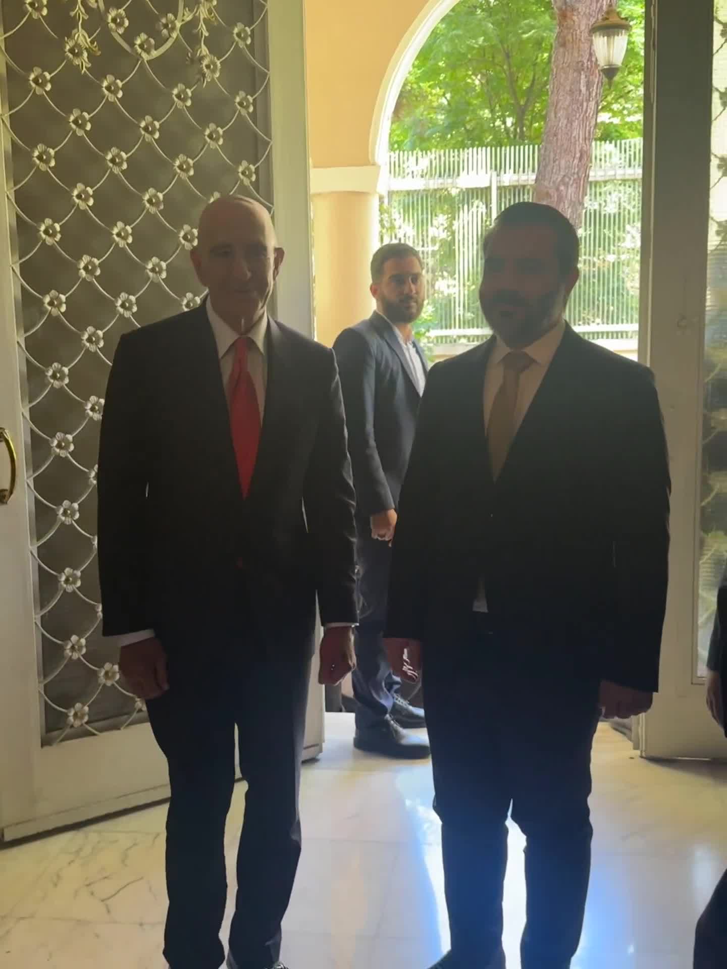 US Special Envoy to Syria Thomas Barrack in Damascus:  US Special Envoy to Syria Thomas Barrack in Damascus: 

—Trump will declare that Syria is not a state sponsor of terror: “Thank God, the issue of state sponsor of terrorism is gone with the Assad regime being finished”; —US wants Israel-Syria peace, believes it’s “solvable problem”; —“I’d say we need to start a with just a non-aggression agreement, talk about boundaries and borders.”
