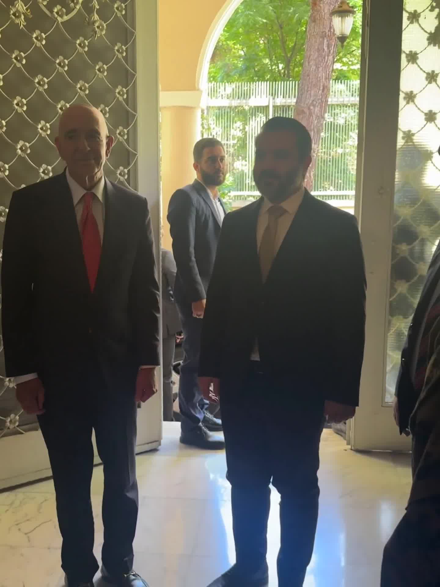 US Special Envoy to Syria Thomas Barrack in Damascus:  US Special Envoy to Syria Thomas Barrack in Damascus: 

—Trump will declare that Syria is not a state sponsor of terror: “Thank God, the issue of state sponsor of terrorism is gone with the Assad regime being finished”; —US wants Israel-Syria peace, believes it’s “solvable problem”; —“I’d say we need to start a with just a non-aggression agreement, talk about boundaries and borders.”
